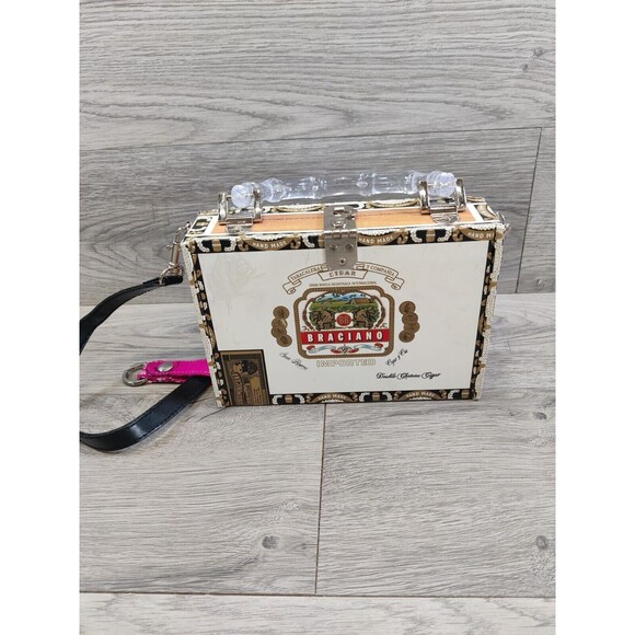 Cigar Box Purse Adorable Kitten's Design Silver Trim Sequins Checker Interior - Picture 5 of 16